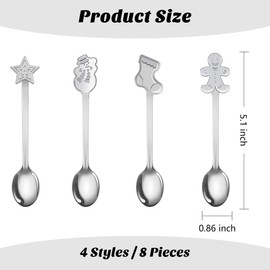 Aodaer 8 Pieces Christmas Stainless Steel Tea Spoons Christmas Tableware Spoons Set Snowman Star Gingerbread Man Stocking Spoons for Xmas Stocking Fillers Party and Home