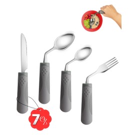 CuraVita - 200g Heavy Weighted Adaptive Cutlery Set (4-Piece) - 42° Angled Silverware for Hand Tremors - Weighted Cutlery for Parkinson's, Tremors and Arthritis (Left-Handed)