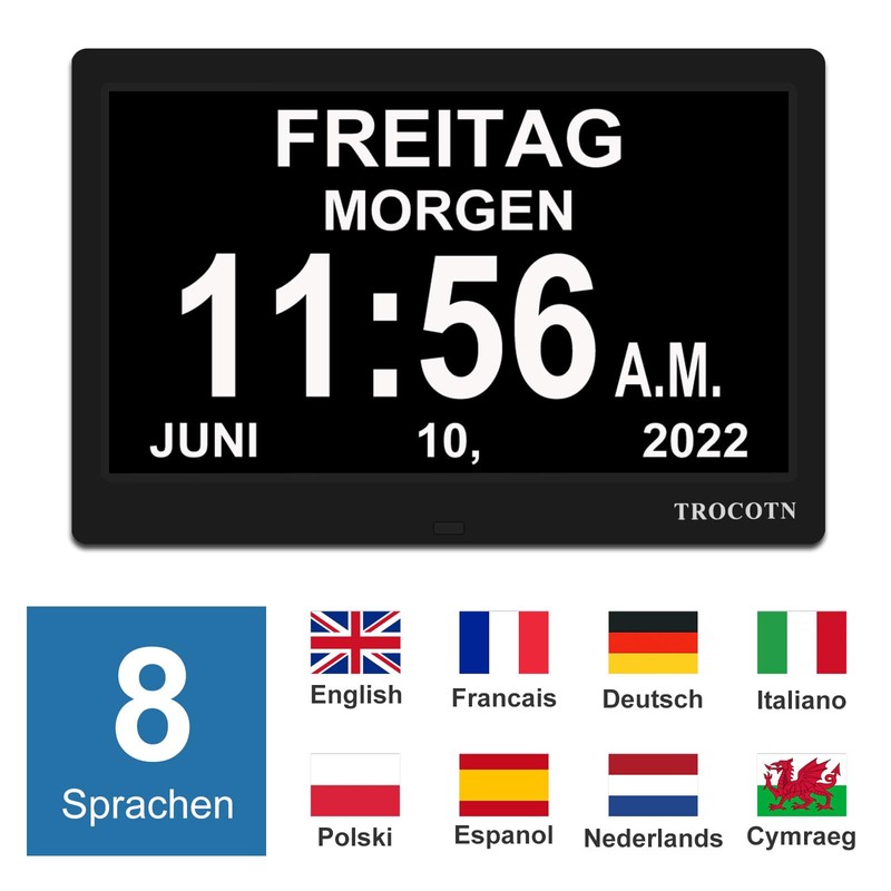 TROCOTN 10 Inch Digital Clock Day Clock Large Display Alarm