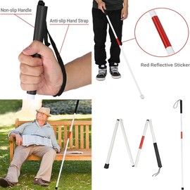 124 cm Faltbare Gehstock für Blinde,4 Sections,für Sehbehinderte Blinder Klappstock,Blinder Gehstock mit Reflektierende für Senioren Damen und Herren Krücke