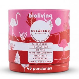 Colágeno Hidrolizado Puro Bioliving | Apoyo Nutricional para Piel y Articulaciones | con Ácido Hialurónico, Biotina, Vitamina C, 13 Vitaminas y 7 Minerales | Sabor Frutos Rojos | Sin Azúcar ni Aditivos | 450g - 45 porciones (Sin Sabor)