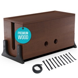 Extra Large Cable Management Box, Wood Cord Hider Box & Organizer for Power Strip, TV Wires & Desk Cable Storage