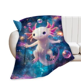 Axolotl Blanket Soft Fuzzy Fleece Cute Axolotl Galaxy Throw Blanket Decor Cozy Warm Plush Flannel Salamander Blanket Gifts for Girls Boys Kids Adults Home Chair Sofa Couch Bed 50"X40"