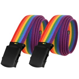 Cinturón militar de lona sin piel, talla única, 1-1/2 pulgadas de ancho, Paquete de 2 18 – Arco iris, Talla única