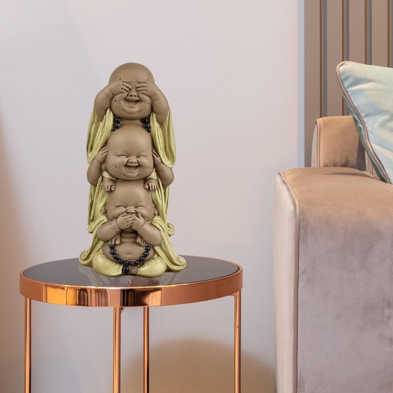 Zen'Light Statue of 3 Laughing Buddhas - See Nothing -