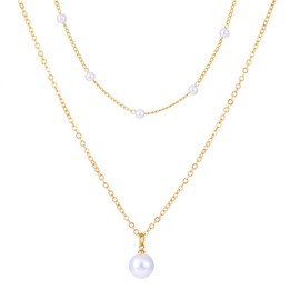Pearl Pendant Layered Necklaces Gold Plated Pearl Choker Necklaces Trendy Small Pearl Chain Choker Necklace Pearl Jewelry for Wedding Bridal Birthday Gift (gold)