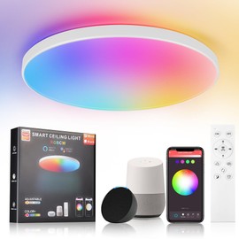 YICALE Lampara De Techo Inteligente 24W, Lámpara Inteligente Circular Blanco, Modo 5 - RGB, 3000k - 6500k Ajustable, 160.000 Colores Ajustables, WIFI Conexión directa Alex,Google,Siri