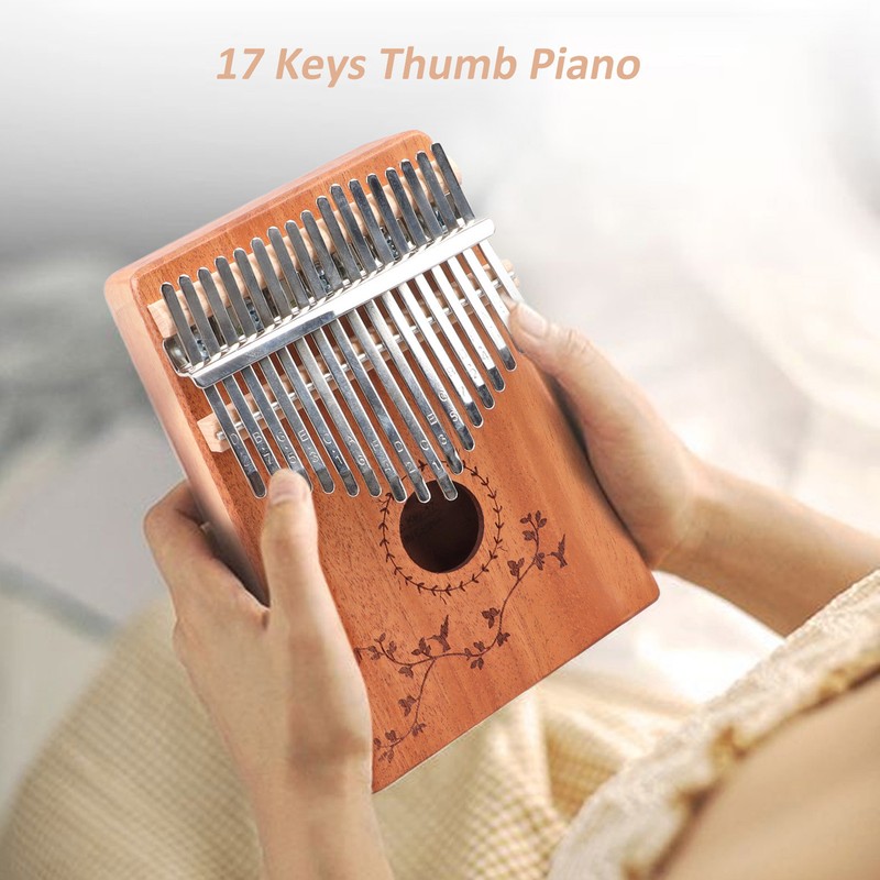 17 Keys Thumb Piano Mahogany Wood Finger Harp Mini Thumb