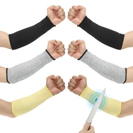 PATIKIL 8 Inch Cut Resistant Sleeve, 3 Pairs Arm Safety Protectors Sleeves Forearm Sleeve HPPE Level 5 Protection for Thin Skin and Bruising, XXS, Black/Gray/Yellow