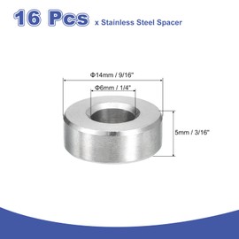 uxcell 16Pcs 304 Stainless Steel Spacer 9/16" OD x 1/4" ID x 3/16" Length(14x6x5mm) Screw Standoff Bushing Plain Finish Unthreaded Round Metal Spacer for M6 Screws Bolts and Rods
