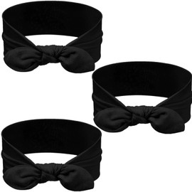 JLEivvi 3 Pcs Adjustable Hair Bands for Women, Black Knotted Headband Tie Elastic Non Slip Fashion Head Bands for Workout Sports Yoga Running Cycling