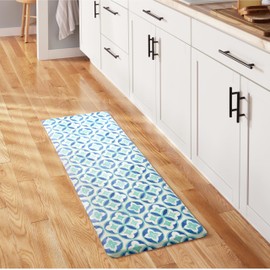 FIESTA Mali Tiles Geo Trellis Anti-Fatigue Comfort Kitchen Runner Mat, Non-Slip Floor Mat, Padded Standing Desk Mat, Blue/Aqua/White, 20"x55"