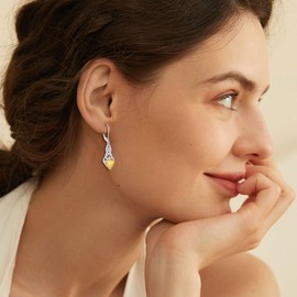 FJ Infinity Celtic Knot Earrings Leverback Dangle Drop Earrings 925 Sterling Silver Heart Citrine November Birthstone Earrings Irish Good Luck Jewellery for Women