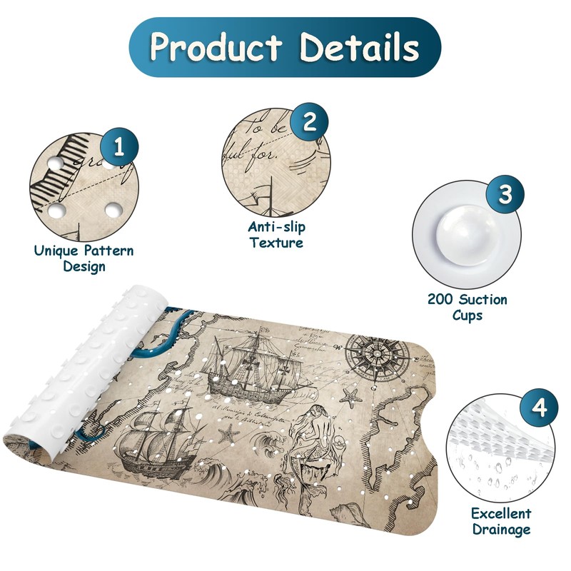 Bathtub Mat Non Slip, Octopus Extra Long Bath tub Mat