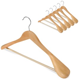 GZQXHOME 6 Pack Wooden Hangers with Wide Shoulder Design,Suit Hangers with Non Slip Pants Bar, Smooth Finish for Heavy Clothes,Sweater Coat Hanger for Closet