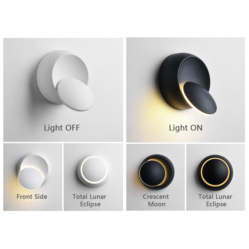 LED Wall Lamp 360 Degree Rotatable Round Crescent Wall Light