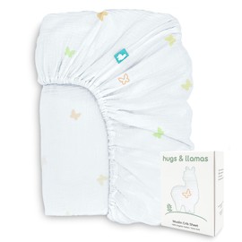 hugs & llamas | 100% Organic Cotton Muslin Fitted Crib Sheet | Premium Baby Crib Sheets for Boys & Girls Crib Fitted Sheet | Organic Crib Sheets Girl & Boy Crib Sheets Neutral | Crib Mattress Sheet