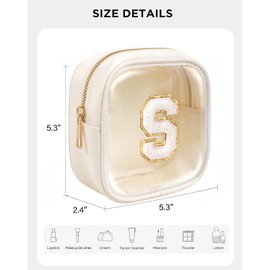 KOTORA Initial Make Up Bag Travel Toiletry Bag, Clear Makeup Bag Preppy Cosmetic Bag Clear Makeup Bags With Zipper Girlfriend Teacher 8 Year Old Girl Gifts Daughter Gifts Swim Gifts For Girls Beige S