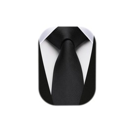 HISDERN Black Ties for Men Solid Color Skinny Slim Tie Formal Business Neckties Classic Woven Satin Wedding Necktie