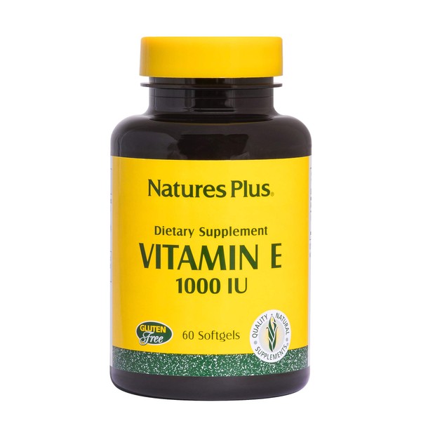NaturesPlus Vitamin E - 1000 iu Alpha D-Tocopherol, 60 Softgels - Easy to Swallow Vitamin E Supplement, Derived from Natural Soybean Oil - Free-Radical Defense - Gluten-Free - 60 Servings