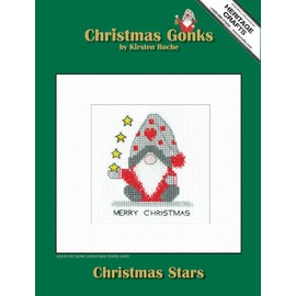 Heritage Crafts Gonk - Christmas Stars - Counted Cross Stitch Christmas Card kit by Kirsten Roche