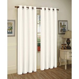 J&V TEXTILES 2 Panels Solid Grommet Faux Silk Window Curtain Drapes Treatment in 84" Length (White)