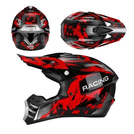 Children's Motorcycle Helmet, Full Face Downhill Motocross Helmet, Youth Cross Helmet, Motorcycle, MTB, Enduro Quad, for Mountain Bike, MTB, ATV, Mountain Buggy, Sports Protection, with Gloves, Mask