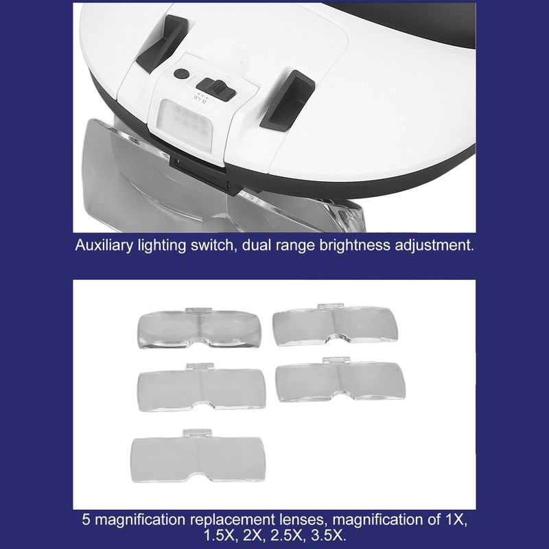 Head Magnifier Rechargeable Magnifying Glasses LED with 5pcs Eyeglass for
