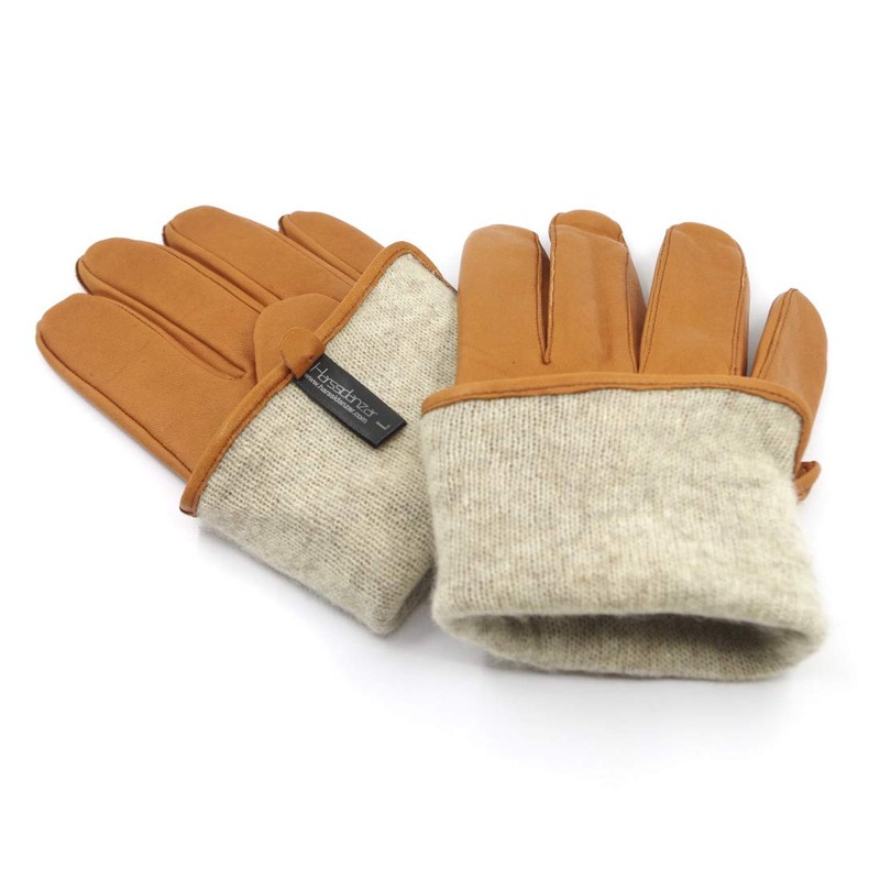 Harssidanzar Leather Gloves For Mens Comfort Cashmere Lined Gloves GMUK006,Tan,