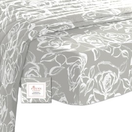 Pizuna 100% Cotton Simply Floral Silver Printed Fitted Sheet 200x200 cm, 400 thread Count Long Staple Cotton Fitted Sheet 1 Pc, Sateen Cooling 40 cm Deep Pocket Fitted Sheets (Printed Bedding Cotton)