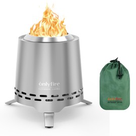 ONLYFIRE OUTDOOR LIVING Portable Fire Pit with Pot Bracket & Carry Bag, 7.8” Camping Stove, Tabletop Fireplace, Smokeless Wood Burning Firepit for Outdoor Patio Backyard RV Tailgating, Sliver FP053