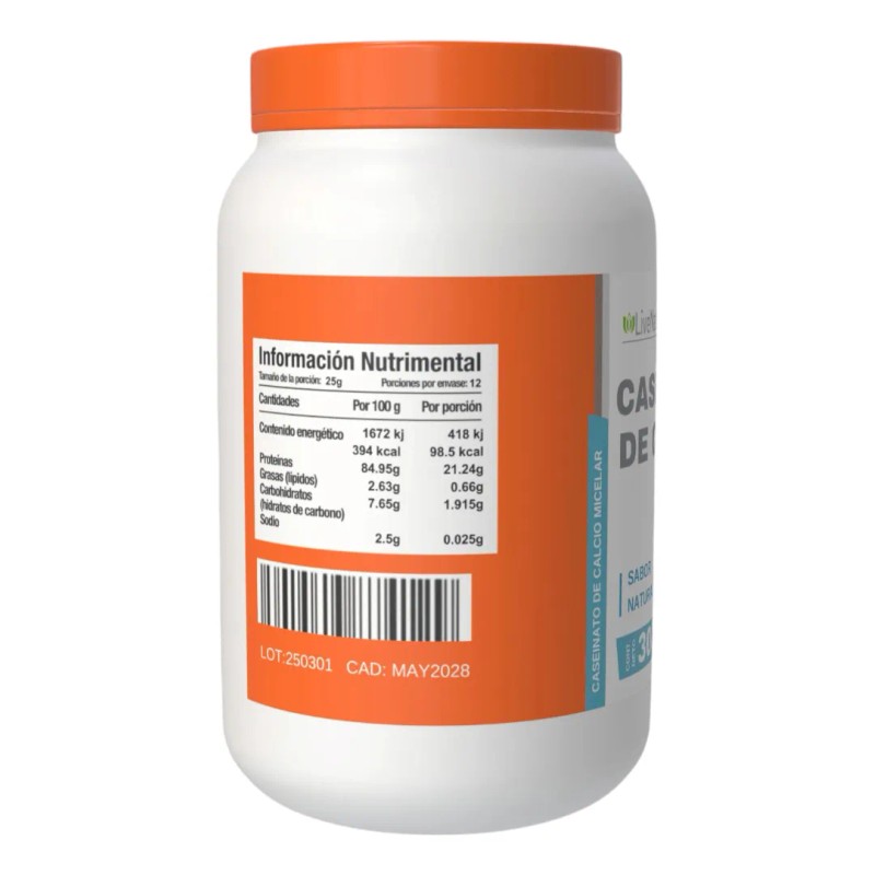 Caseinato De Calcio Rápida Absorción 300gr Livenature Sin Sabor