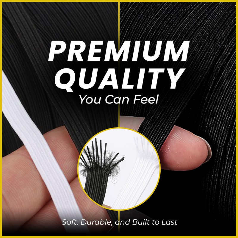 Pack of 2 White & Black Elastic for Sewing 6mm*20mter