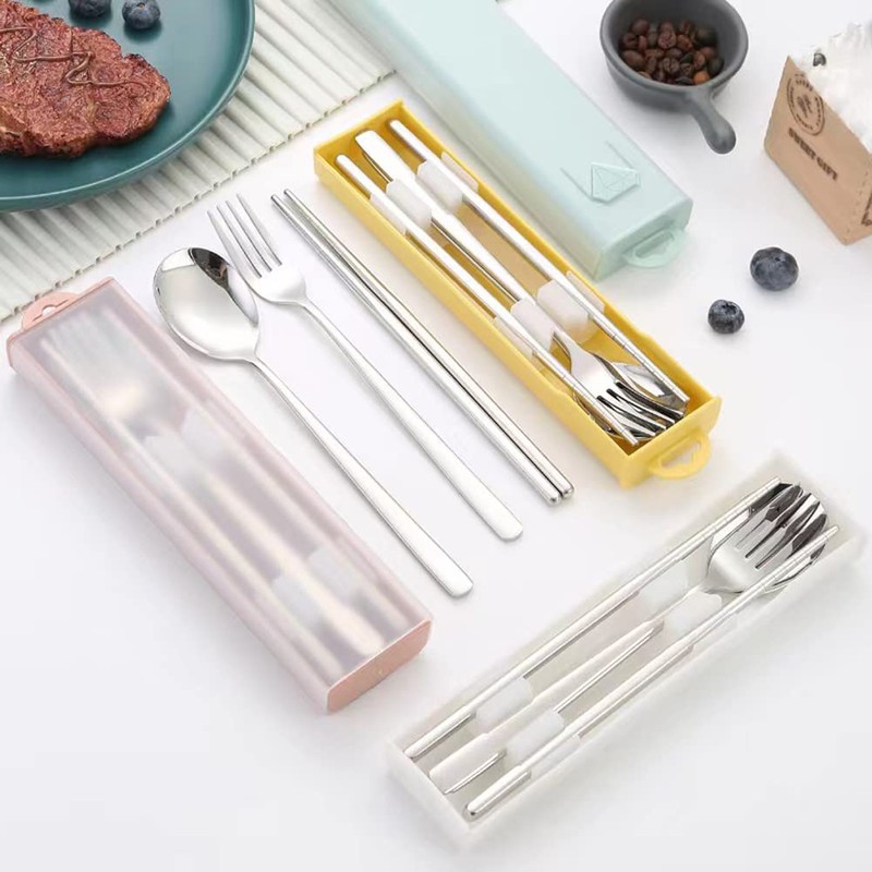 Cutlery, Chopsticks, Spoon, Fork, Storage Case, 4-piece Set, 18-8 Stainless
