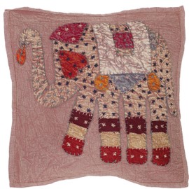 GURU SHOP Indian Cushion Cover, Embroidered Elephant Ethnostyle Cushion - Light Brown, Cotton, 40 x 40 cm, Decorative Cushion, Sofa Cushion