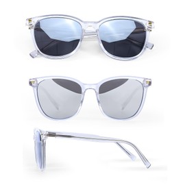 SIPHEW Retro Square Sunglasses for Women|Lightweight Fashion Sunglasses 100% UV400 Protection|Polarized Mirrored Shade (S15-clearsliver, Grey)