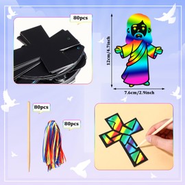 Soulchen 80 Set Jesus Loves Me Religious Scratch Cards Christmas Crafts for Adults Rainbow Christian Scratch Paper Art Supplies DIY Sunday School VBS Crafts Gifts for Xmas Church Birthday Party Favors