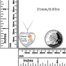 CUOKA MIRACLE Rose Flower Heart Locket Necklace Locket Necklace That Holds Pictures S925 Sterling Silver Forever in My Heart Necklace Gift for Women Girlfriend