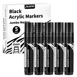 5 Pcs Jumbo Black Permanent Marker 15mm Wide Tip Thick Markers Poster Marker Large Acrylic Paint Markers for Rock Painting, Calligraphy, Tagging, Sign, Canvas, Glass, Wood, Ceramic