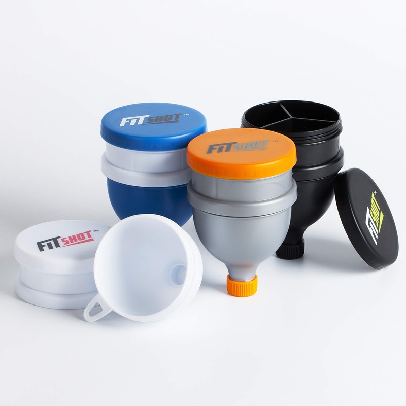 Fitshot Protein Powder Funnel– Supplement Funnel with Keychain 4pack, Water