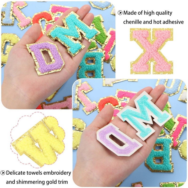 26 PCS Chenille Letters Iron on Patches, CCOZN Colorful Chenille