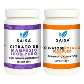 Citrato De Magnesio Y Citrato De Potasio 500 gramos cada uno Suplemento Alimenticio en polvo Saisa Herbal Sin sabor Alta biodisponibilidad Apoyo del  