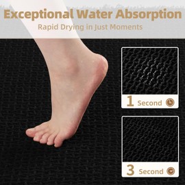 Checkered Bath Mat Non Slip Super Absorbent Quick Dry Bath Mats for Bathroom Floor Woven Bathroom Mat with Tassels Machine Washable Bathroom Rug Beside Tub, 18" x 30", Black