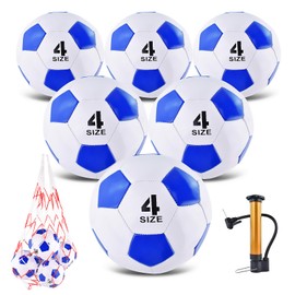 ELKCIP 6 Pack Classic deflated Soccer Balls Size 3/4/5 with Pump and Mesh Bag for Indoor Outdoor Lawn Game Training Practice Bulk Sport Gift for Teens Adults, Blue, Size 4