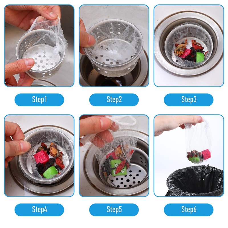 Sibba 200 Pcs Kitchen Disposable Mesh Sink Strainer Bag Flippable