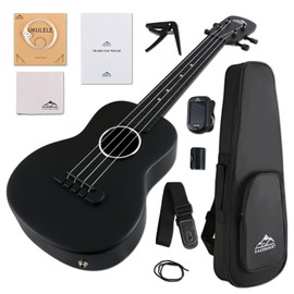 Electric Concert Ukulele, EASTROCK Carbon Fiber 23 Inch Ukelele Kit for Kids Student Adult Professional, Beginner Uke with Case, Strap, Capo, Strings, Black
