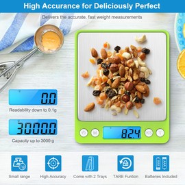 Digital Scale, 3000g, 0.01 Ounces, 0.1 Grams Accuracy Mini Kitchen Food Scale with 2 Trays, Pocket Scale for Jewelry, Coffee, LCD Display, Tare Function, Stainless Steel