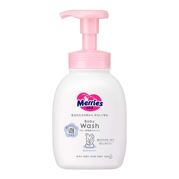 Merries Baby Full Body Foam Wash, Can Be Used by Newborns, Unscented, With Pump, Baby Soap, 13.5 fl oz (400 ml)
