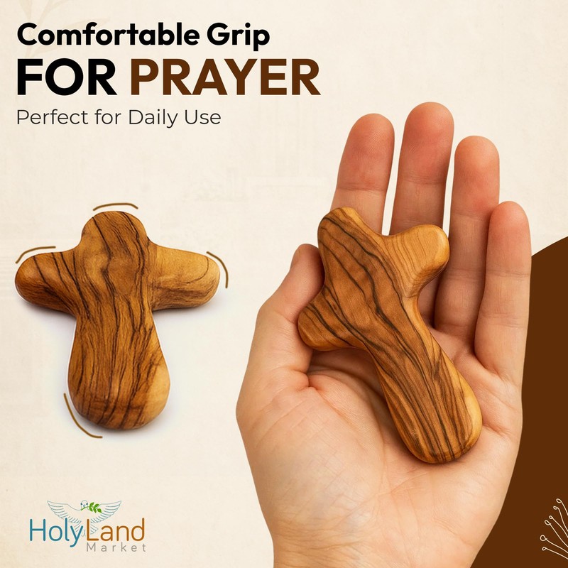 Holy Land Market 6 Olive Wood Holding Hand Crosses -