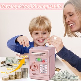 Highttoy Money Box for Children from 3 Years, Electronic Money Box Piggy Bank for Children, Safe Money Boxes with Code, ATM Saving Bank, ATM Money Box, Toy Gift, Girls, Rose Gold